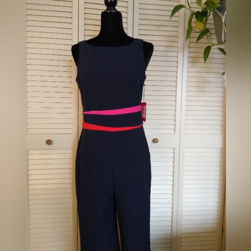 NWT Vince Camuto Navy Colorblock Sleeveless Wide-Leg Jumpsuit Sz 6 Pink Red